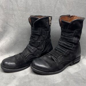 A.S.98 Traver Combat Leather Boots Women's 37 (US 6.5-7) Black Distressed Moto